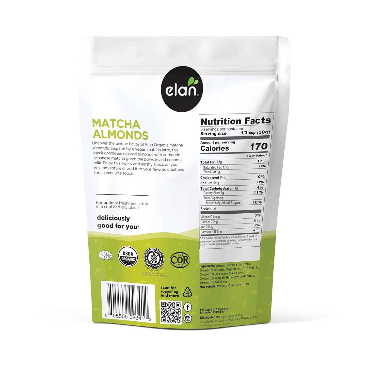 Elan Matcha Almonds – Portable Snack for Camping Trips and Picnic Baskets