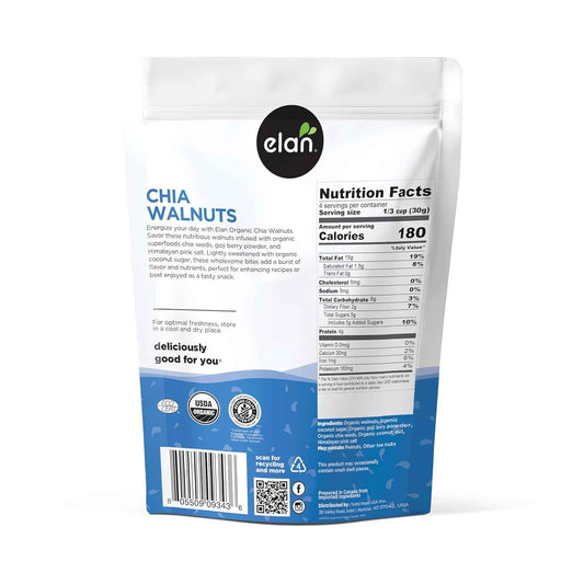 Elan Organic Chia Walnuts – Gym Bag and Commuter Snack with Chia Goji and Pink Salt, 4.5 oz