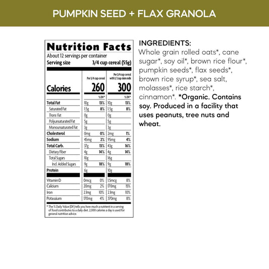 Nature's Path Organic Pumpkin Seed + Flax Granola – Morning Wellness Bowl for Clean-Eating Adults, Plant-Based Protein Breakfast