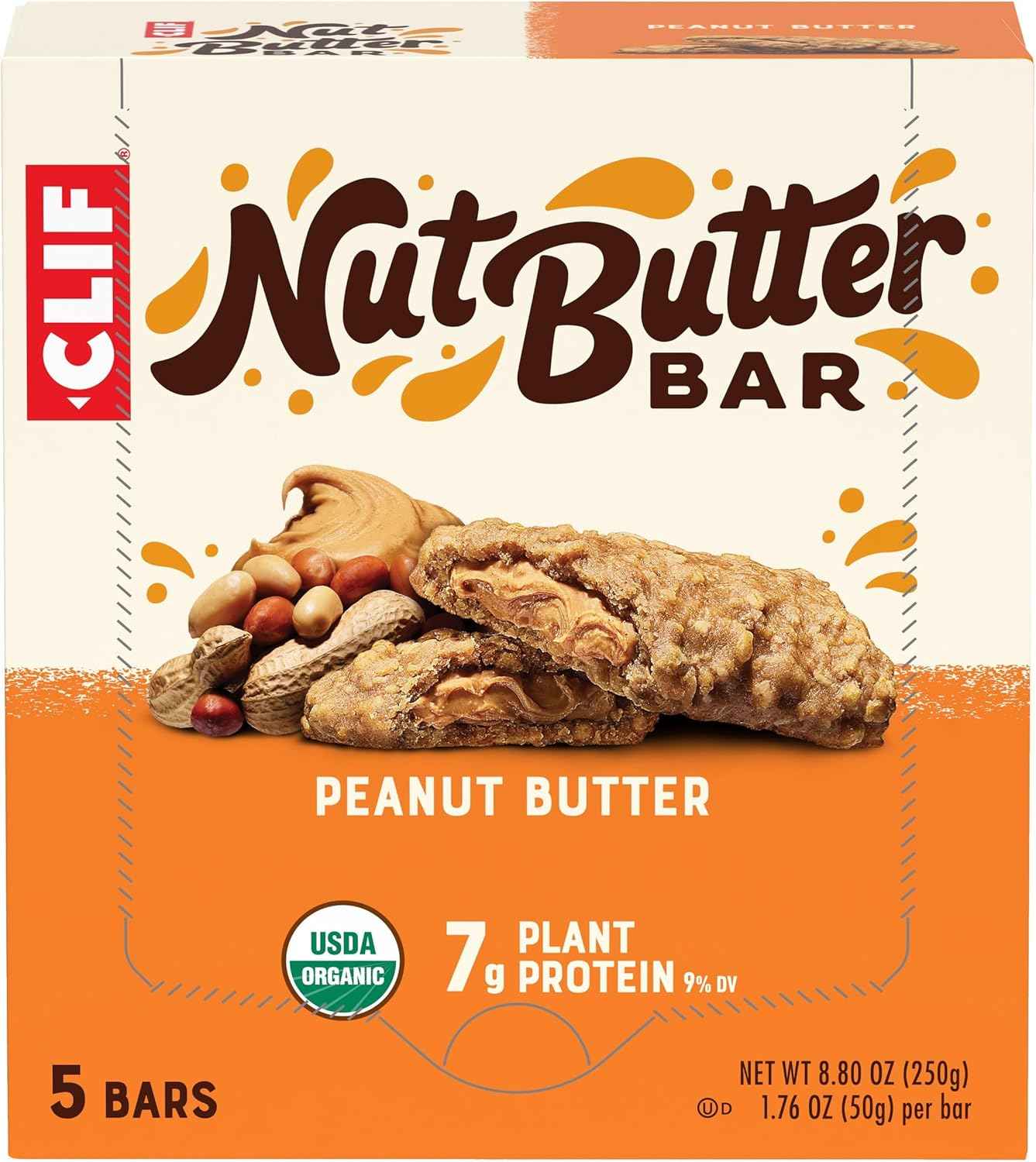CLIF Nut Butter Bar Peanut Butter – Plant-Based Desk Snack for Wellness Routines, 5-Pack of 1.76 oz Bars
