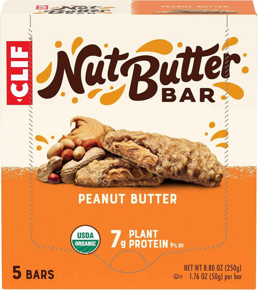 CLIF Nut Butter Bar Peanut Butter – Plant-Based Desk Snack for Wellness Routines, 5-Pack of 1.76 oz Bars