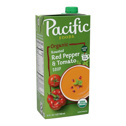 Pacific Foods Organic Roasted Red Pepper and Tomato Soup – Simple Clean-Ingredient Pantry Soup in a 32 oz Resealable Carton