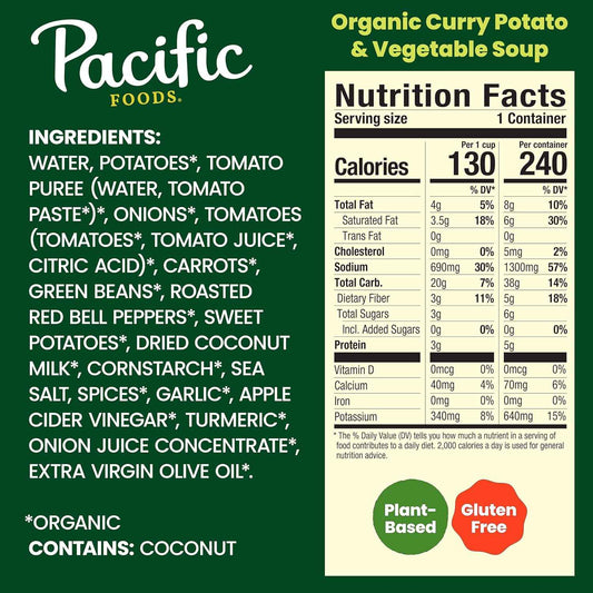 Pacific Foods Organic Curry Potato and Vegetable Soup, 16.3 oz Can – School Lunch Soup for Picky Eaters