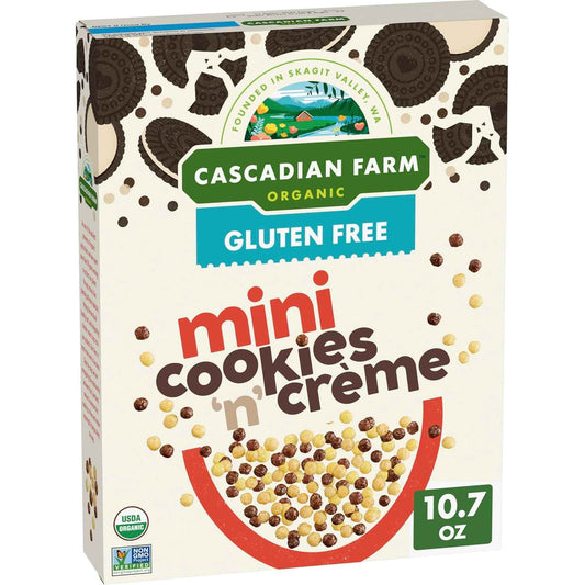 Cascadian Farm Organic Mini Cookies 'n' Crème Cereal – Grandparent Gift Basket Staple for the Grandchildren's Visit