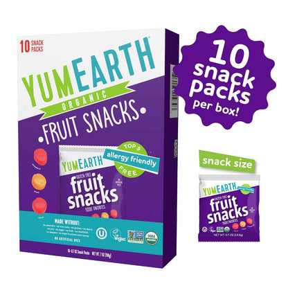 YumEarth Organic Fruit Snacks - Top 8 Allergen Free Snack for Allergy Sensitive Children, 10 Pack of 0.7 oz Pouches