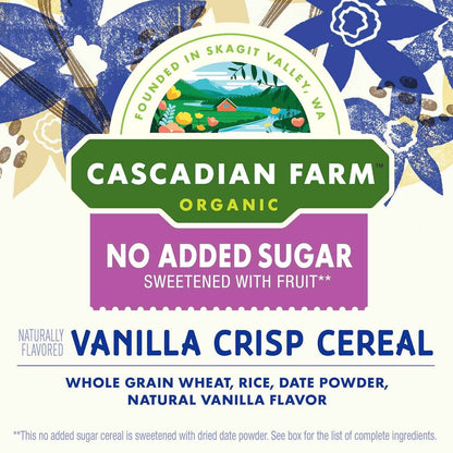 Cascadian Farm Organic Vanilla Crisp Cereal – Diabetic-Friendly Cereal for Sugar-Conscious Wellness Routines, 12 oz Resealable Box