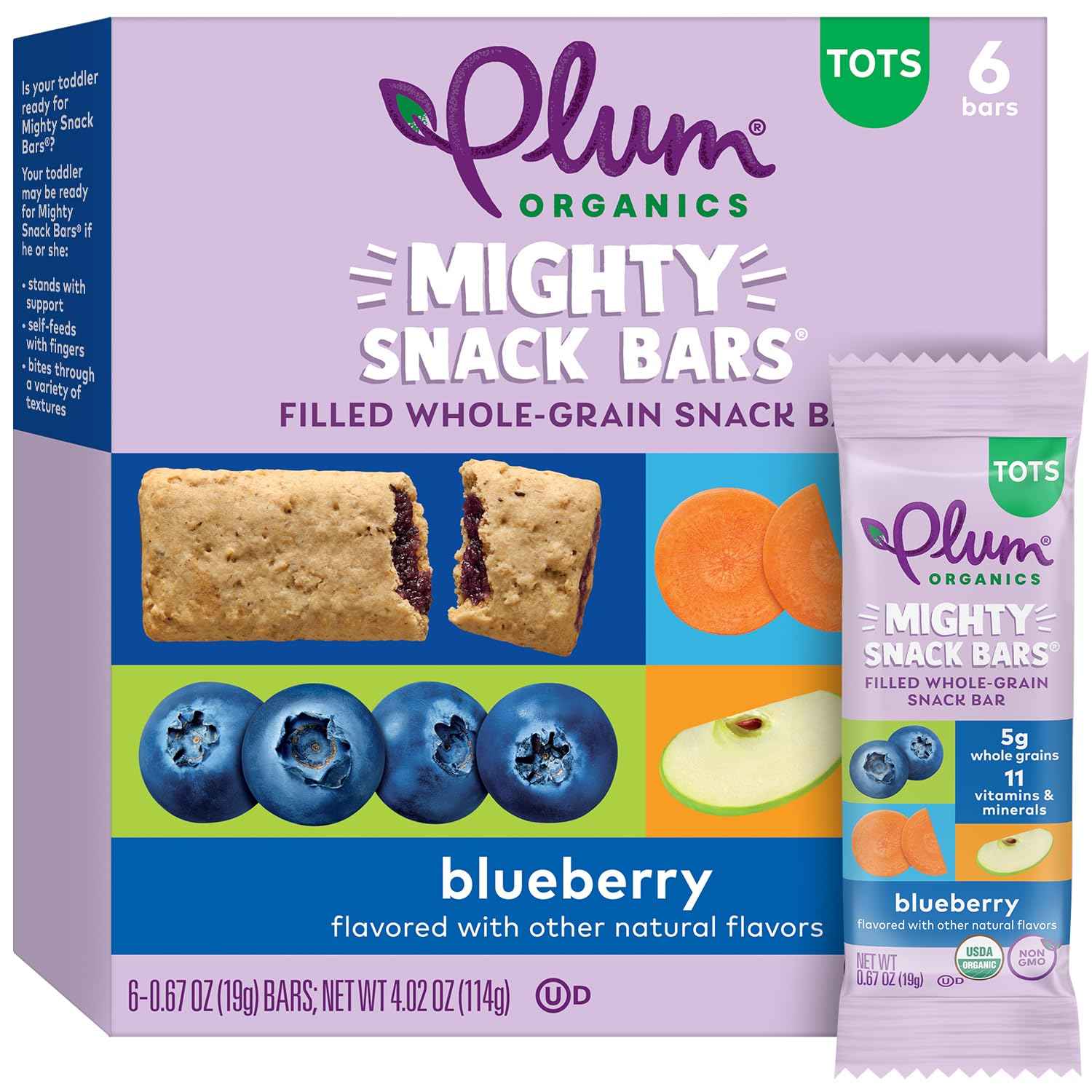 Plum Organics Mighty Snack Bars - Daycare Lunchbox Snack for Toddlers 12+ Months