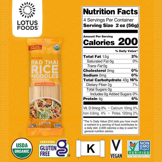Lotus Foods Organic Brown Rice Pad Thai Noodles - Thoughtful Housewarming Gift for Home Cooking Lovers