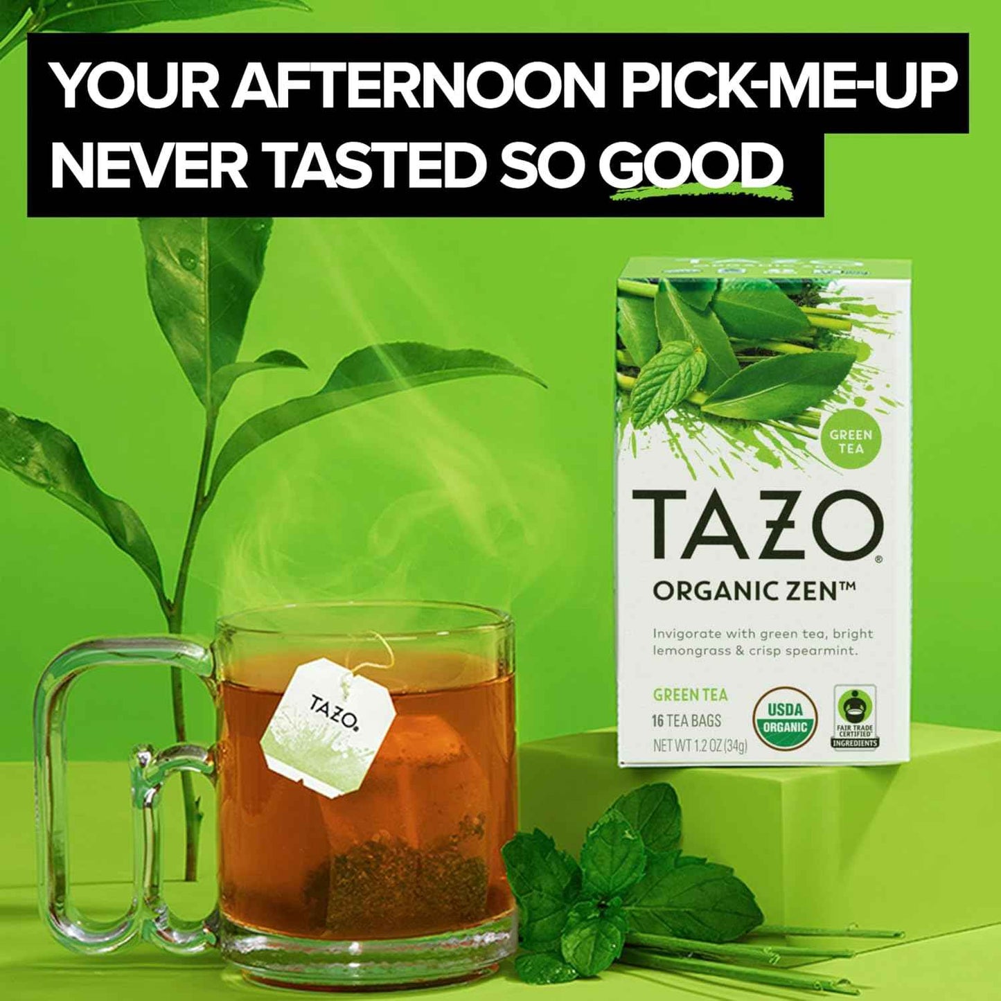 TAZO Organic Zen Green Tea Bags – Stress-Relief Herbal Blend for Bath Time Meditation Corner