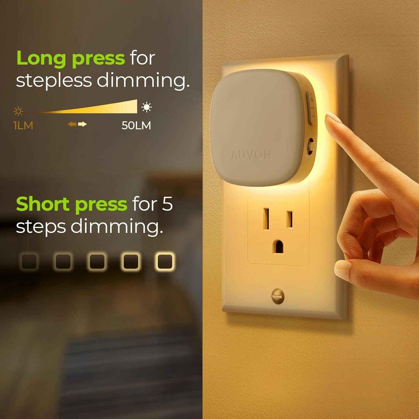 AUVON Backlit LED Night Light – Stepless Dimming Ambient Light for Bedtime Reading and Wind Down Routines
