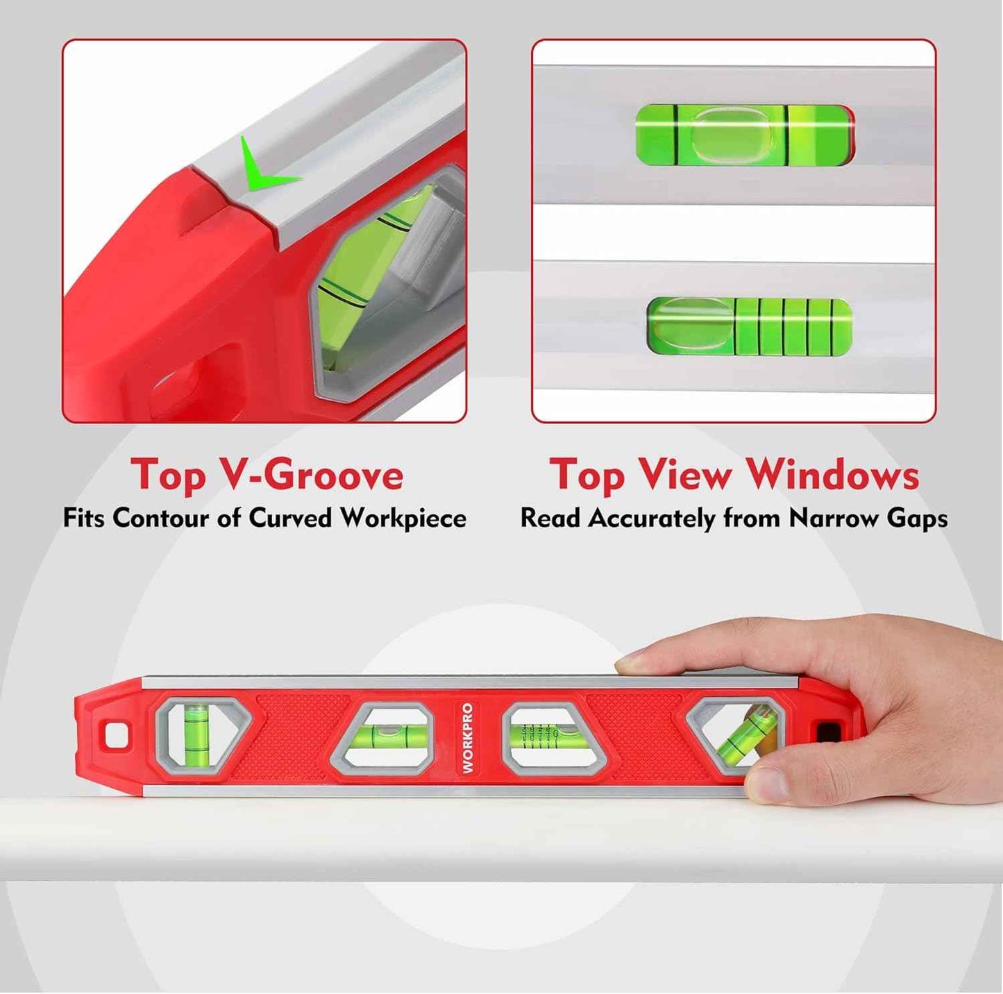 WORKPRO 12 Inch Torpedo Level - Slim Magnetic Leveler for Clean, Uncluttered Tool Belts and Pegboards