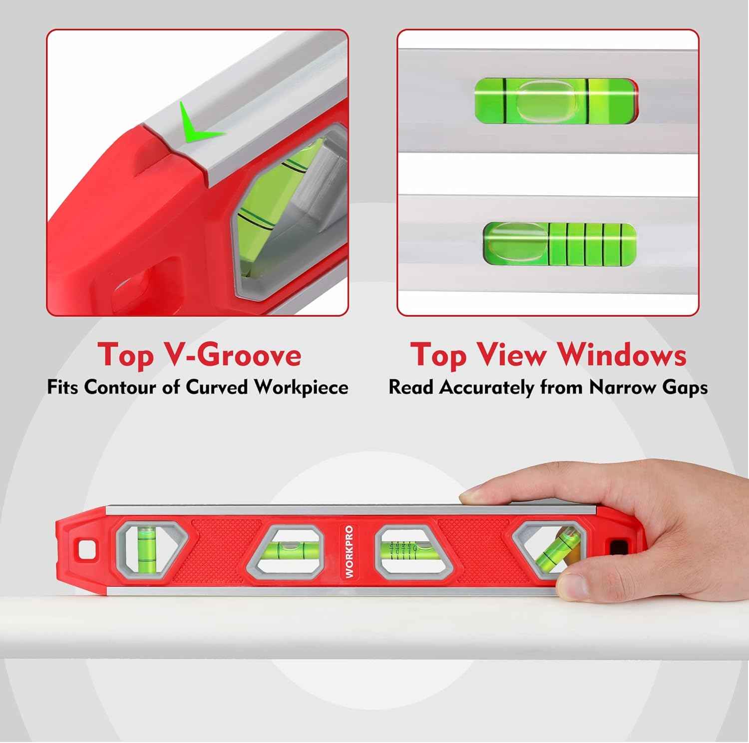 WORKPRO 12 Inch Torpedo Level - Slim Magnetic Leveler for Clean, Uncluttered Tool Belts and Pegboards