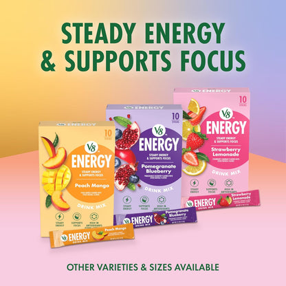 V8 Energy Strawberry Lemonade Energy Drink Powder for Hiking and Trail Days, TSA Friendly Packets