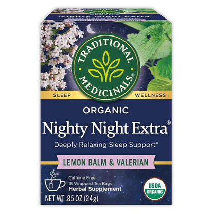Traditional Medicinals Nighty Night Extra – Simple Organic Sleep Tea for Uncluttered Nightstands, 16 Bags