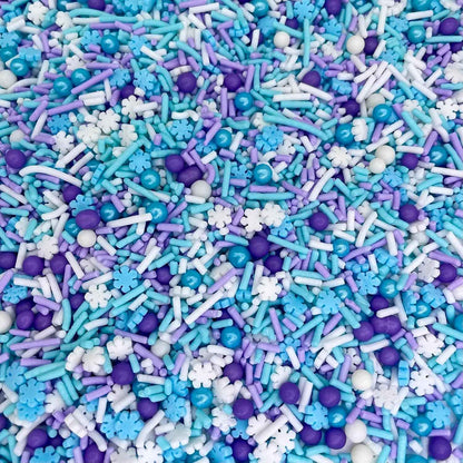 Manvscakes Winter Sprinkle Mix – Kid-Friendly Birthday Party Cake Topping, Pink Purple Blue Snowflake Sprinkles for Cupcakes