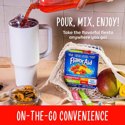 Flavor Aid Aguas Frescas Singles To Go – Sugar-Free Drink Mix for Kids' Birthday Parties and Family Gatherings, 50 Sticks