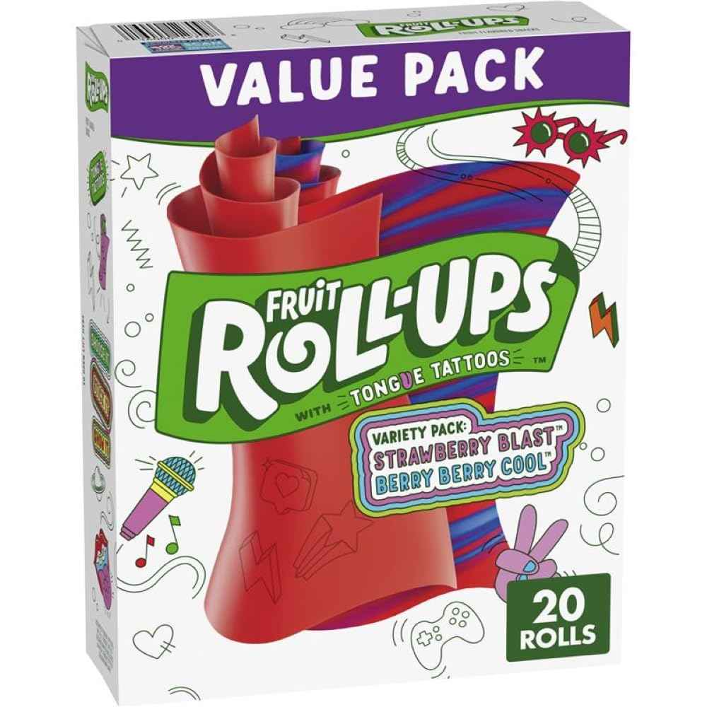 Betty Crocker Fruit Roll-Ups Variety Pack – Holiday Gift Bag Stuffer for Kids, 20 Count Bulk Snack Present