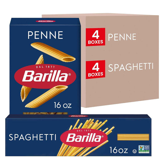 Barilla Penne & Spaghetti Variety Pack (8 Boxes) – Quick 10–12 Minute Pasta for Efficient Weeknight Meal Prep