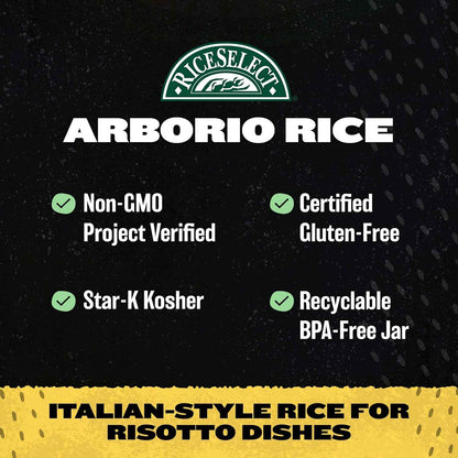 RiceSelect Arborio Rice for Italian Risotto, Premium Gluten-Free Pantry Gift for Housewarming and Hostess Presentation, 32-Ounce Jar