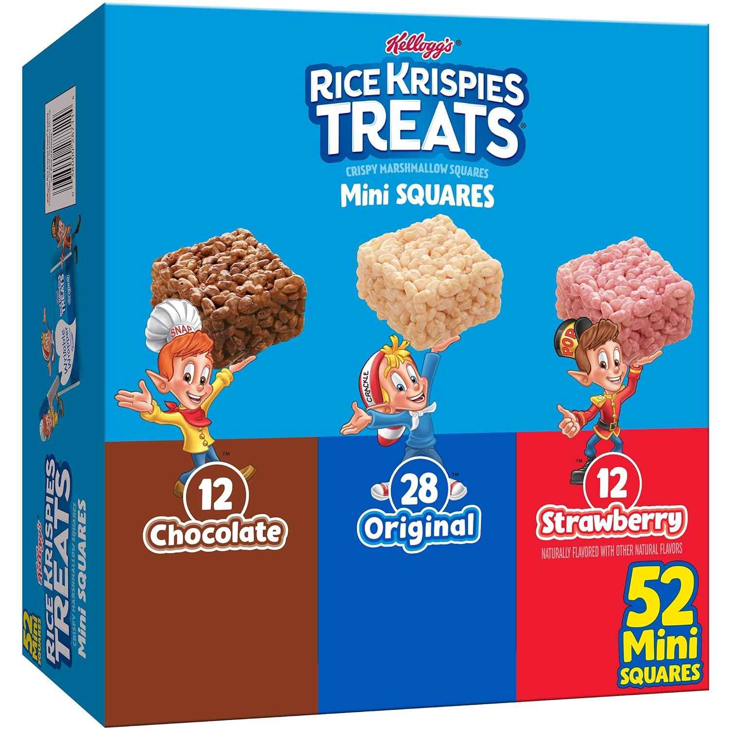 Rice Krispies Treats Mini Marshmallow Squares – Care Package Snack Variety Pack, 52 Individually Wrapped Bars for Gifting
