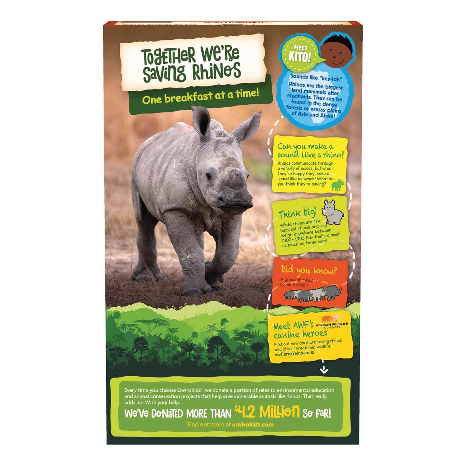 EnviroKidz Rhino Rolls Cinnamon Cereal – Meaningful Holiday Gift for Eco Conscious Families and Wildlife Lovers