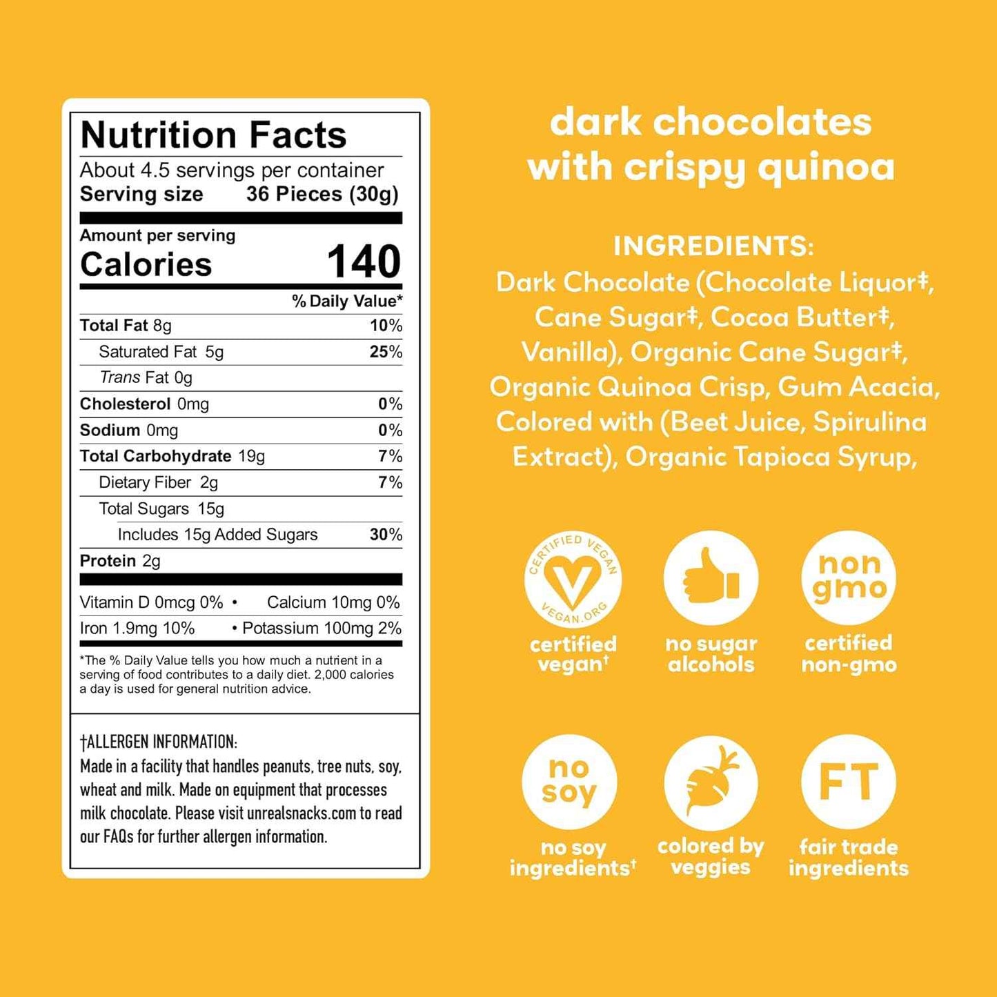 Unreal Quinoa Gems – Hiking and Trail Vegan Snack, Fair Trade Dark Chocolate Candy Bag