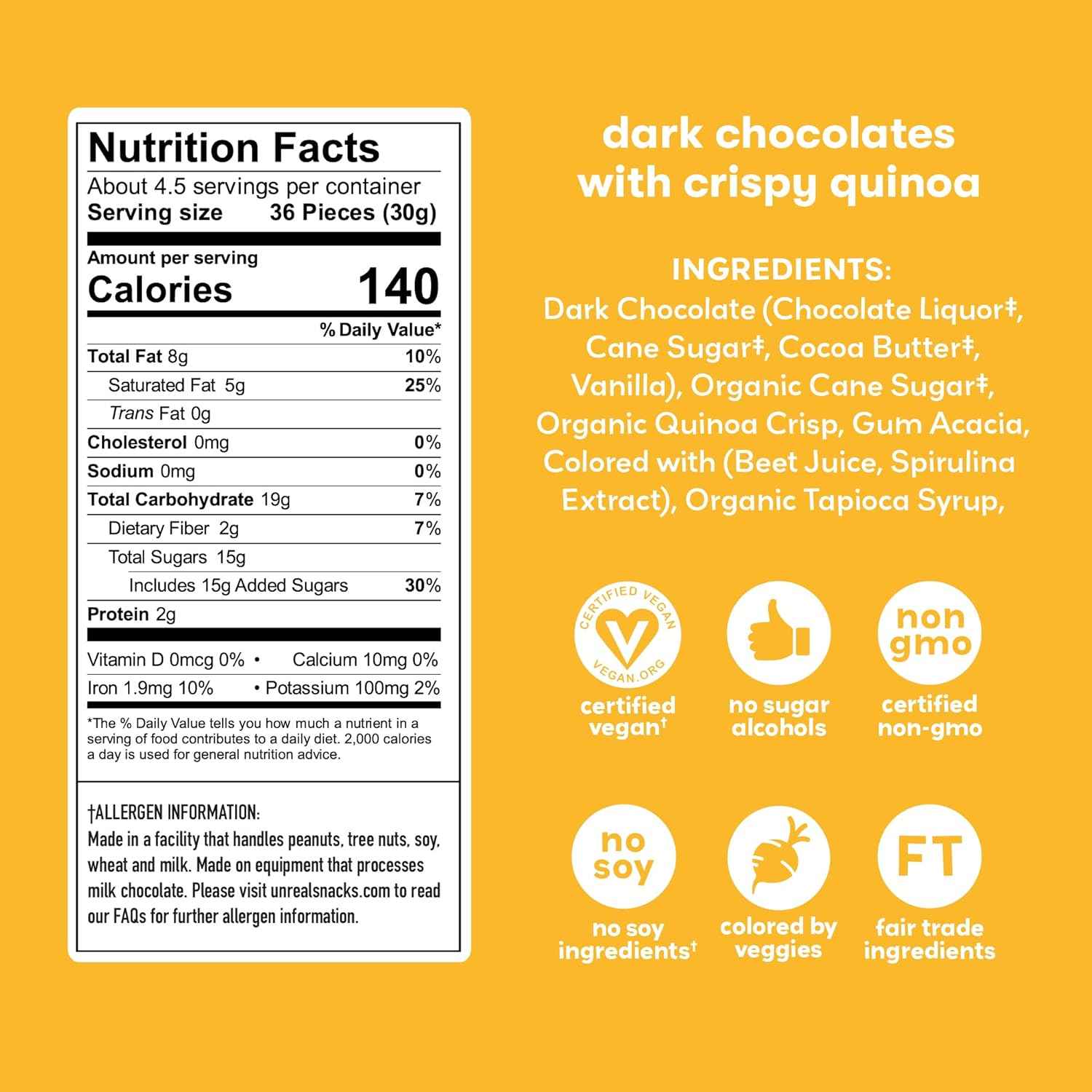 Unreal Quinoa Gems – Hiking and Trail Vegan Snack, Fair Trade Dark Chocolate Candy Bag
