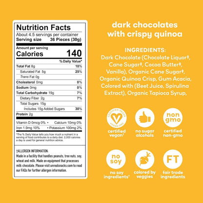 Unreal Quinoa Gems – Hiking and Trail Vegan Snack, Fair Trade Dark Chocolate Candy Bag