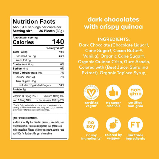 Unreal Quinoa Gems – Hiking and Trail Vegan Snack, Fair Trade Dark Chocolate Candy Bag