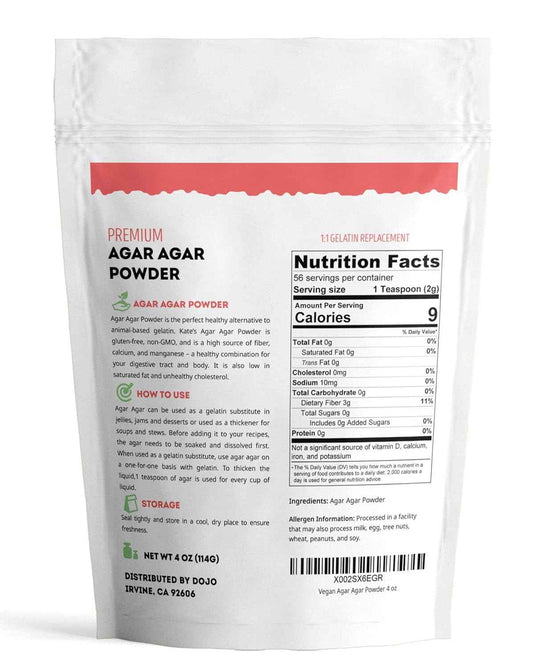 Kate Naturals Agar Agar Powder for Clean-Label Home Kitchens, Non-GMO Plant-Based Gelatin Substitute with Manufacturer Satisfaction Guarantee (4oz)