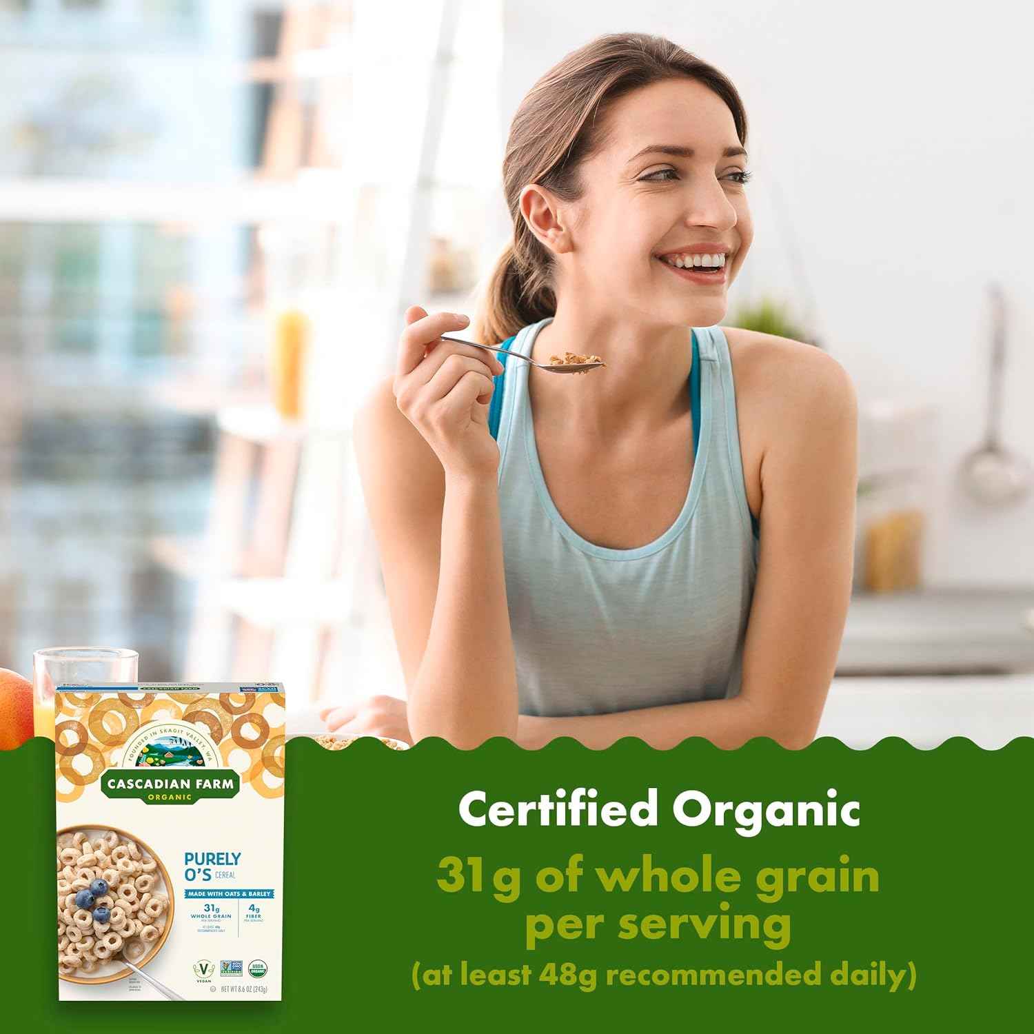 Cascadian Farm Organic Purely O's Cereal – No Artificial Flavors Snack for After-School Cravings