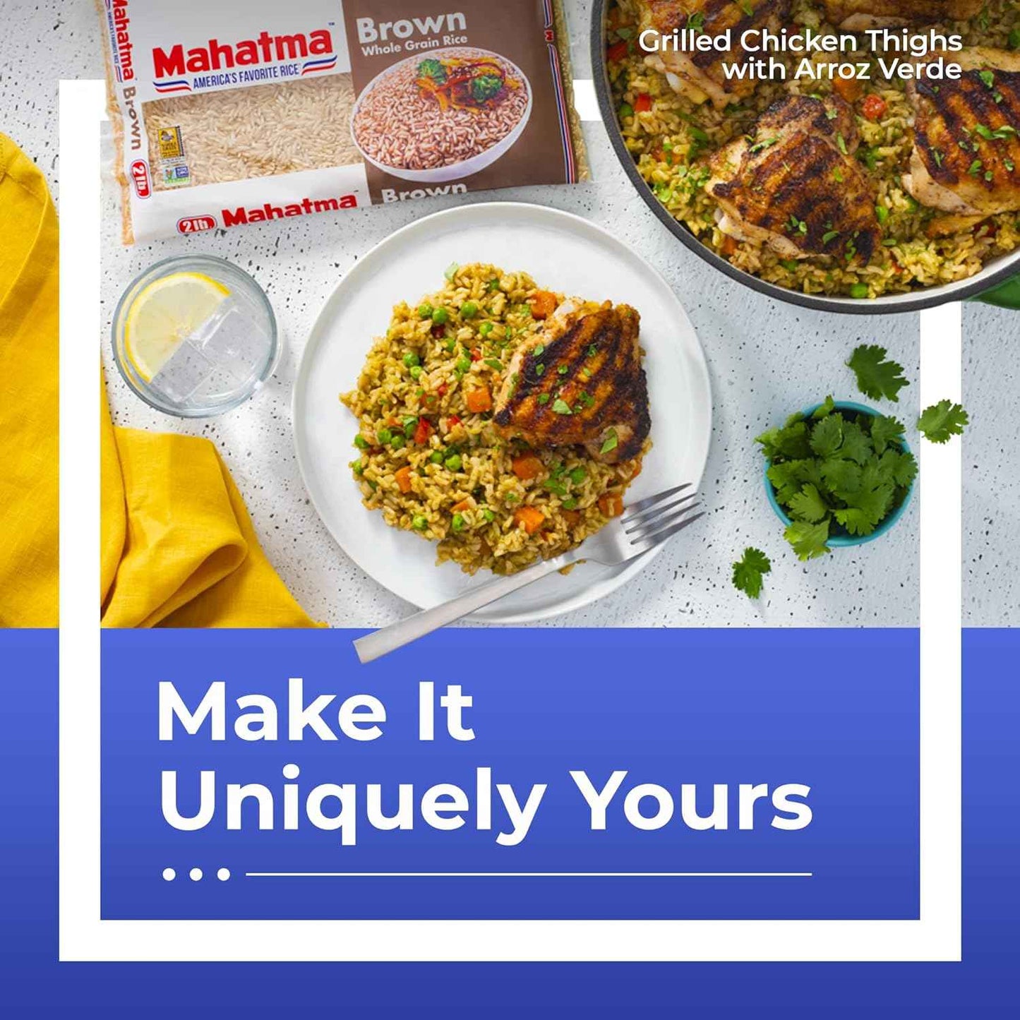 Mahatma Brown Rice 2 lb Bag for Mindful Meal Prep, Whole-Grain Pantry Staple for Nutritious Home Cooking
