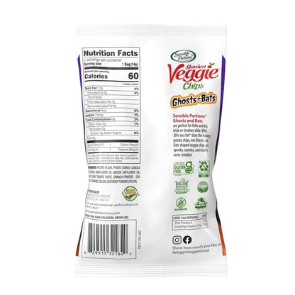 Sensible Portions Garden Veggie Ghosts & Bats Sea Salt Chips 0.5 oz Bag, 12 ct – Halloween Care Package Gift for Families with Kids