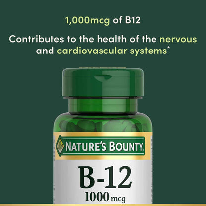 Nature's Bounty Vitamin B12 1000 mcg – Non-GMO Vegetarian Supplement for Clutter-Free Counters