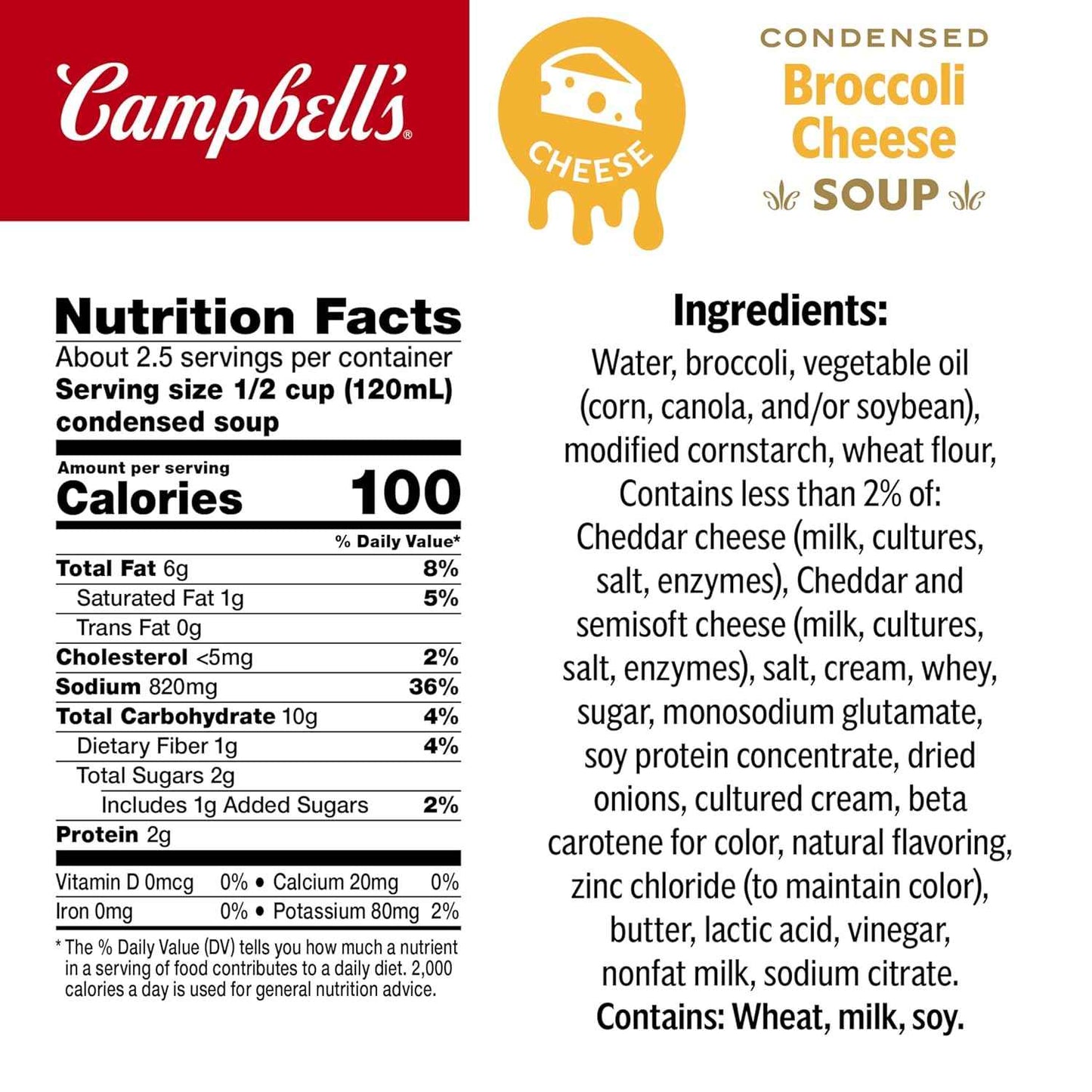 Campbell's Condensed Broccoli Cheese Soup, 10.5 oz Can – Pantry Staple for Work-from-Home Lunch Breaks
