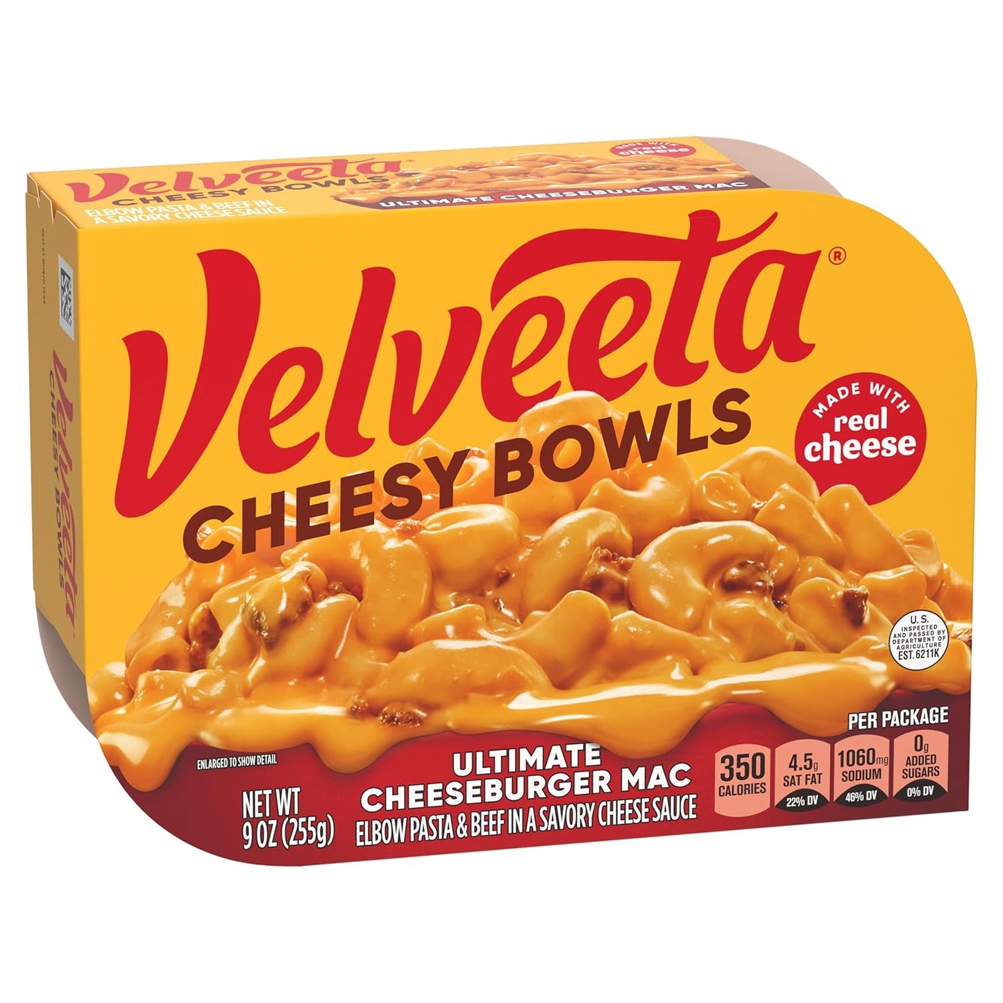 Velveeta Cheesy Bowls Ultimate Cheeseburger Mac – Fun Care Package Gift for College Students, 9 oz Microwave Tray