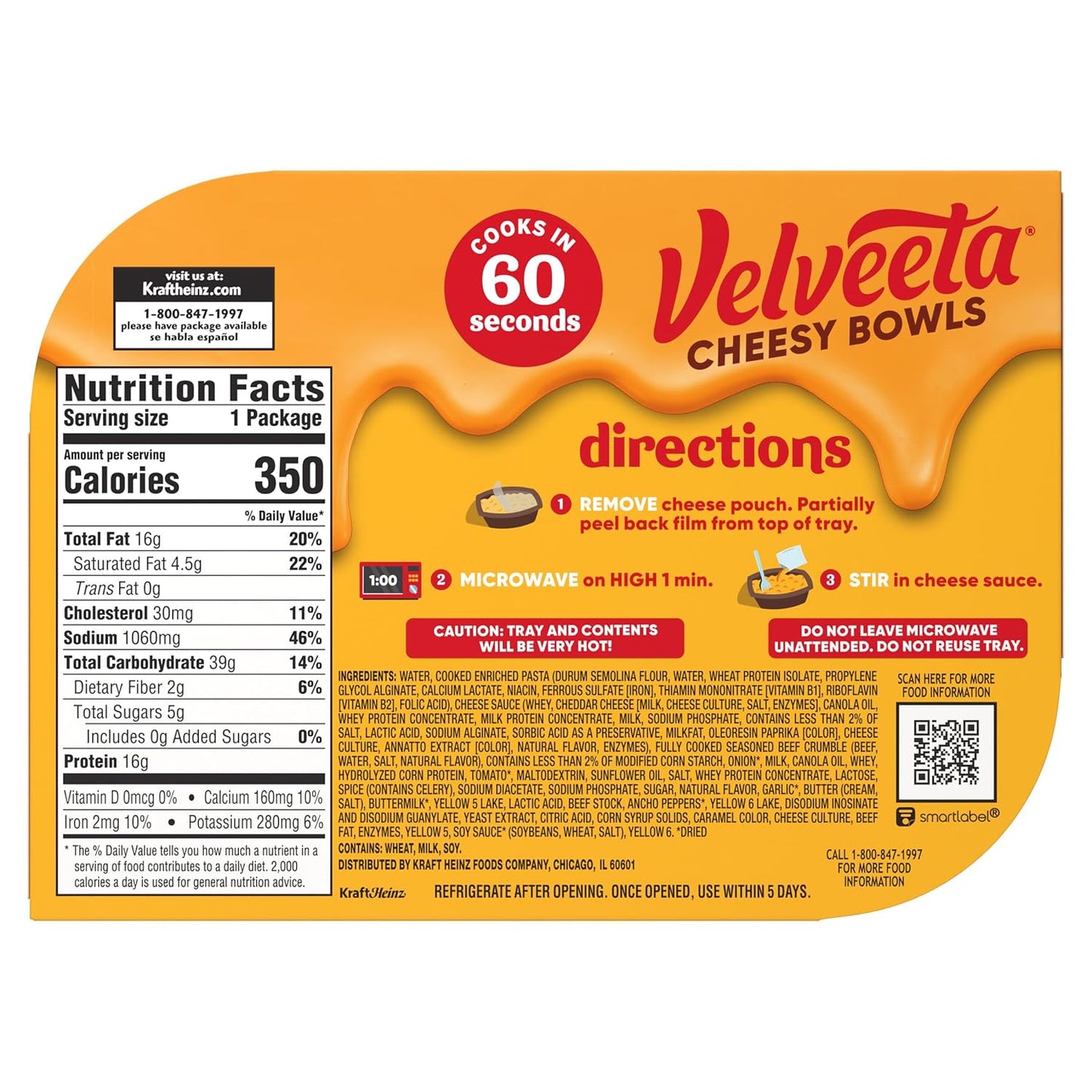Velveeta Cheesy Bowls Ultimate Cheeseburger Mac – Fun Care Package Gift for College Students, 9 oz Microwave Tray