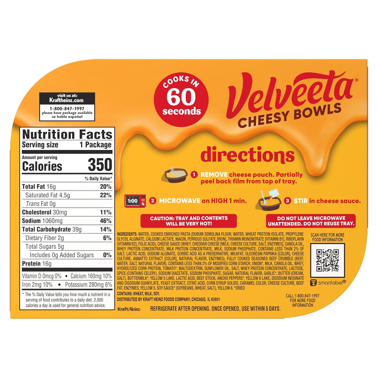 Velveeta Cheesy Bowls Ultimate Cheeseburger Mac – Fun Care Package Gift for College Students, 9 oz Microwave Tray