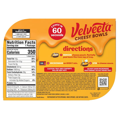 Velveeta Cheesy Bowls Ultimate Cheeseburger Mac – Fun Care Package Gift for College Students, 9 oz Microwave Tray