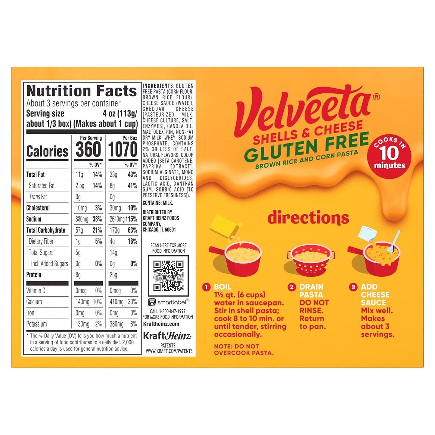 Velveeta Gluten Free Shells & Cheese, Compact Pantry Essential for Small Kitchens, 12 oz Box