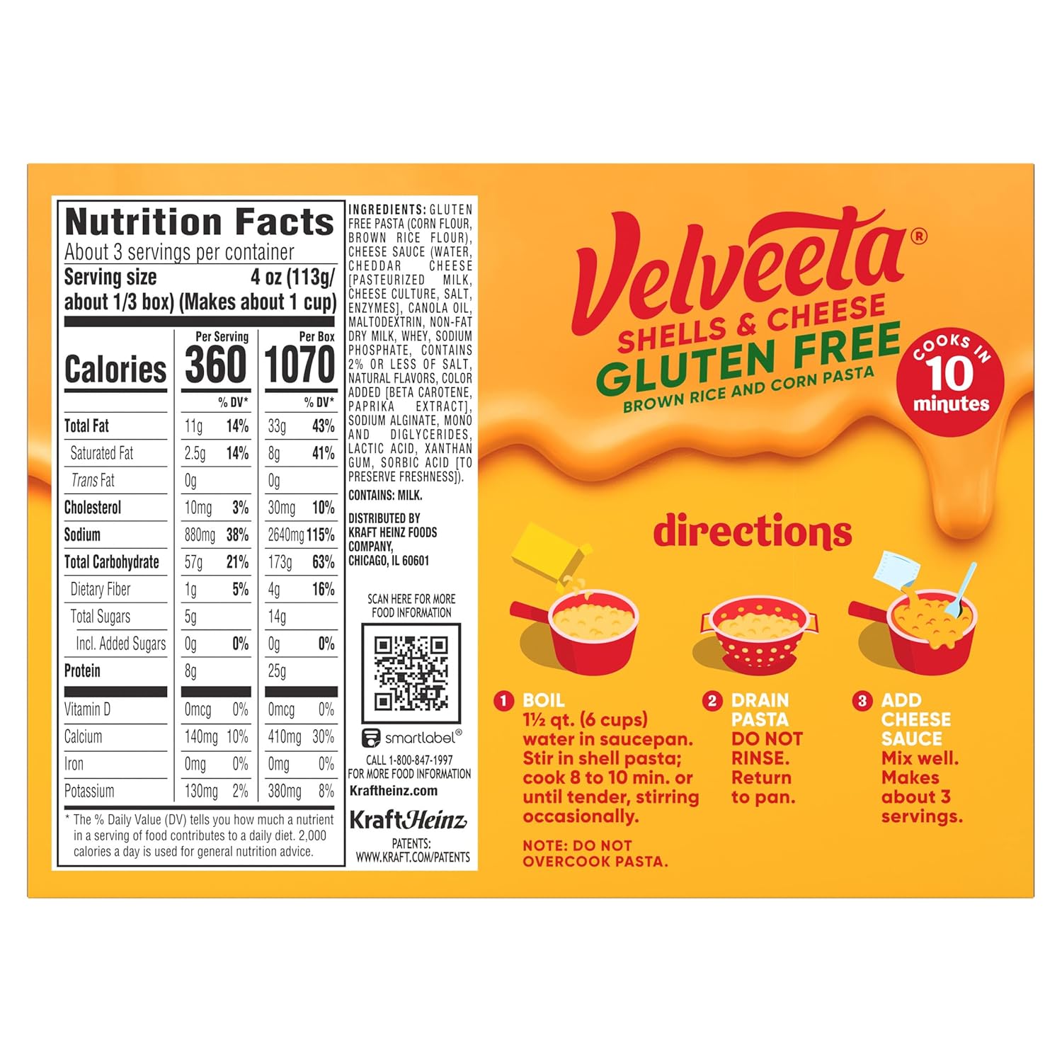 Velveeta Gluten Free Shells & Cheese, Compact Pantry Essential for Small Kitchens, 12 oz Box