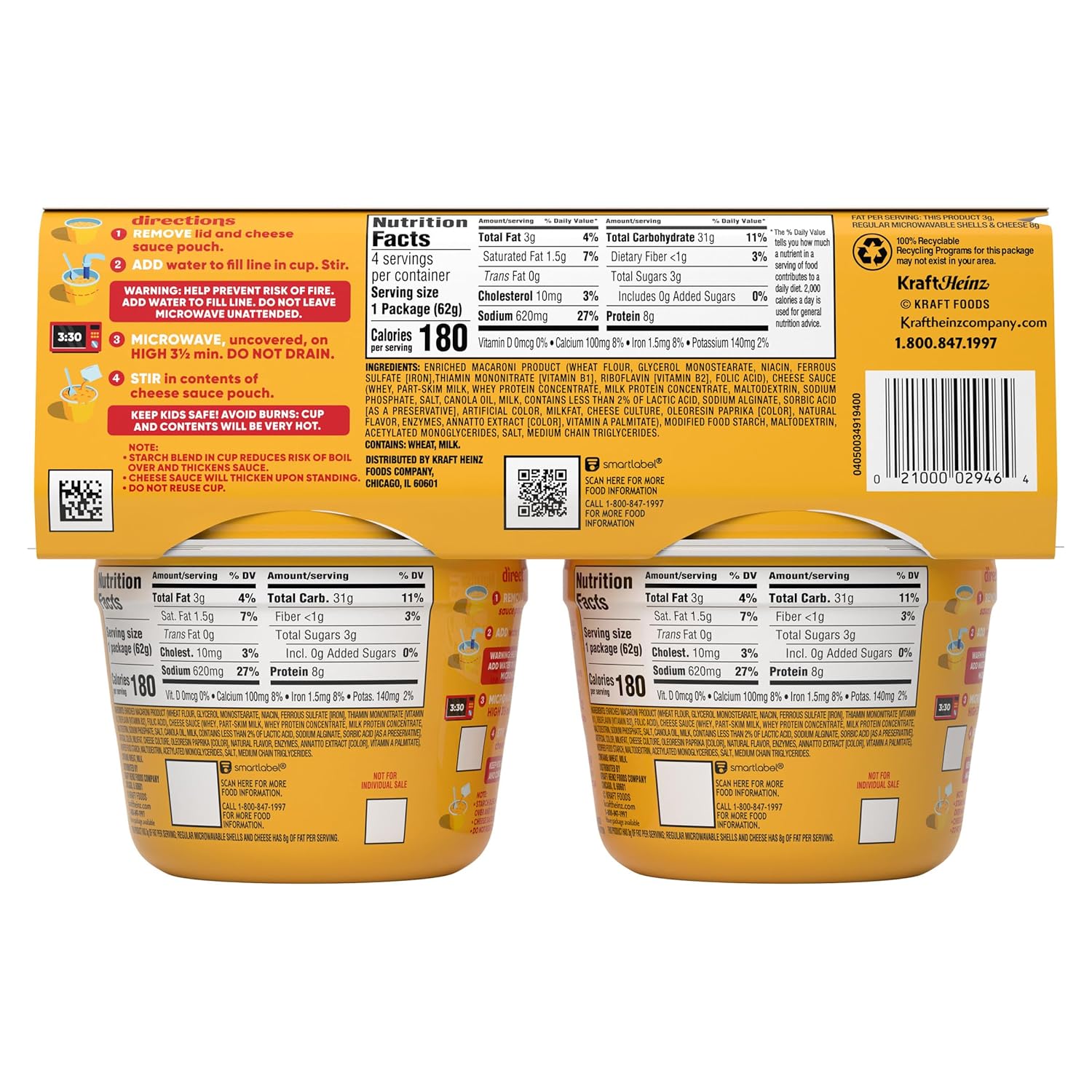 Velveeta Shells & Cheese Microwaveable Cups – Road Trip Pantry Meal with Only Water and a Microwave, 2.19 oz 4-Pack
