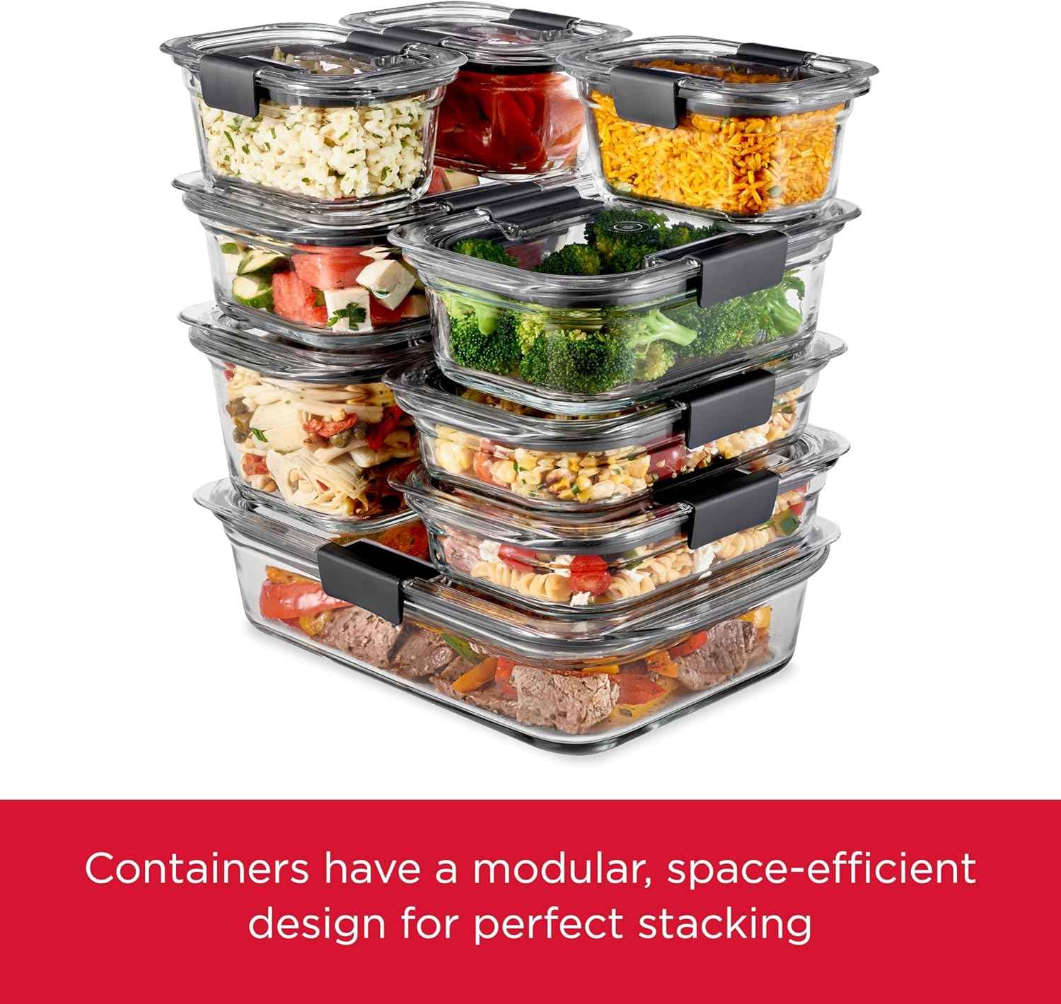 Rubbermaid Brilliance Glass Containers – Uncluttered Kitchen Storage, Stackable Rectangular Design