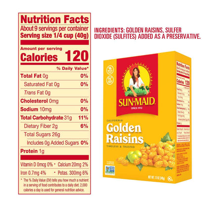 Sun-Maid California Golden Raisins – Wholesome No-Added-Sugar Snack for Clean-Eating Pantries