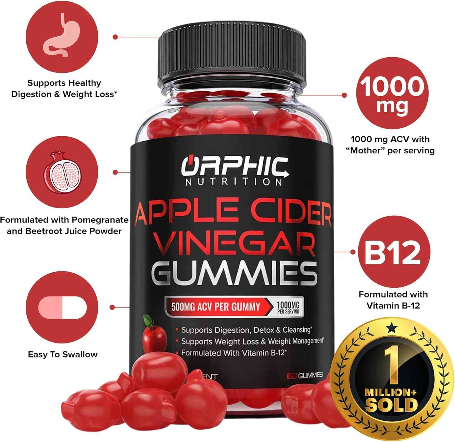 ORPHIC NUTRITION Apple Cider Vinegar Gummies – Daily Wind-Down Ritual for Gut Health and Mindful Detox Support