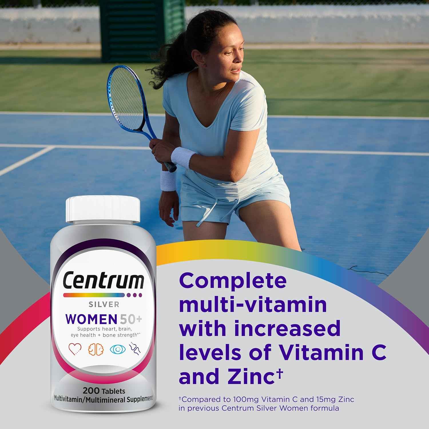 Centrum Silver Women's 50 Plus Multivitamin – Everyday Vitality Supplement for Bathroom Counter Wellness, Non-GMO and Gluten-Free - 200 Ct