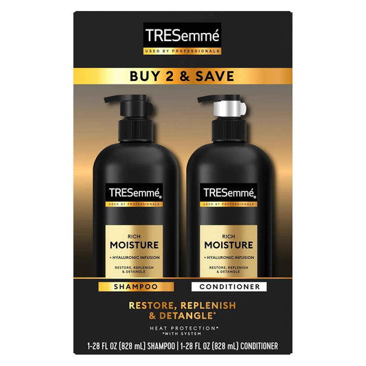 TRESemmé Rich Moisture Shampoo and Conditioner Set – Self-Care Hair Ritual for Dry Strands, 2 Count 28 oz Bottles