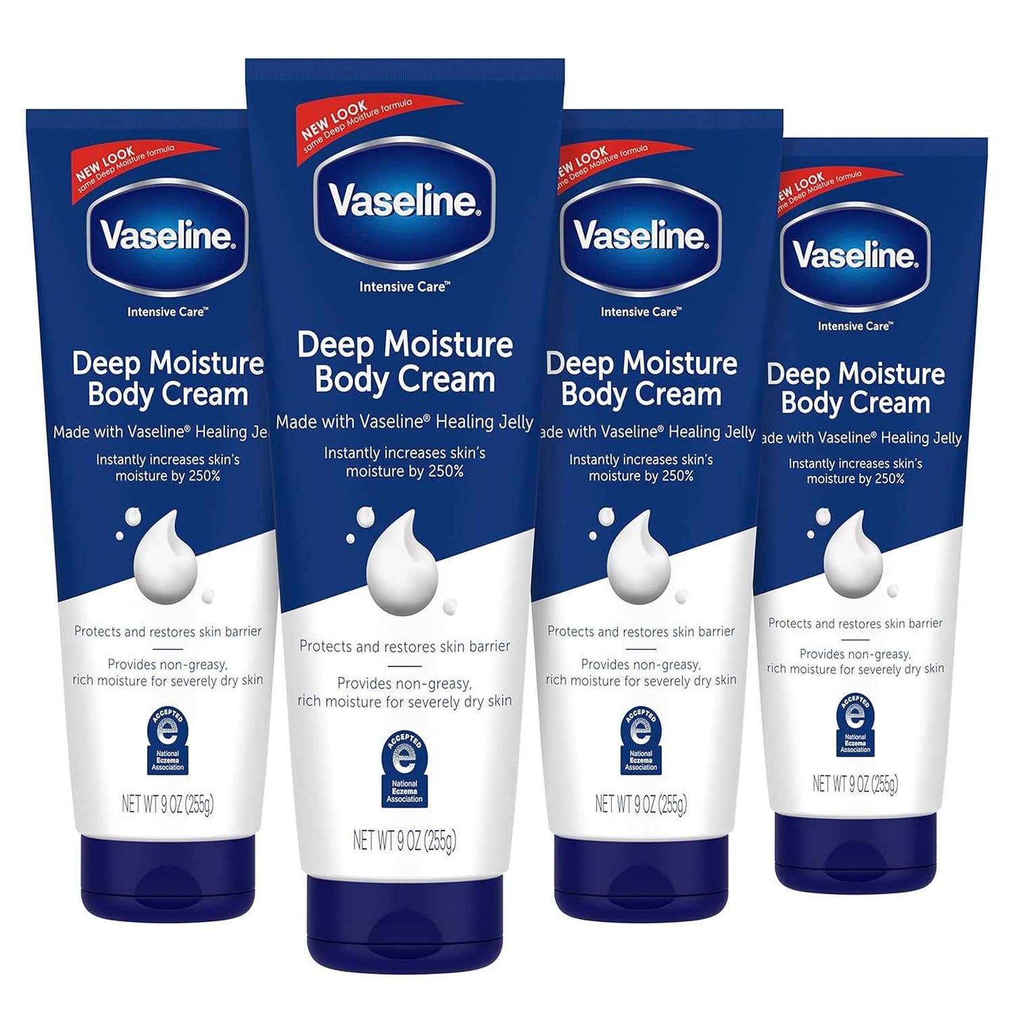Vaseline Intensive Care Body Cream – One Unscented Moisturizer for Face, Hands, and Body, 4 Pack, 9 oz