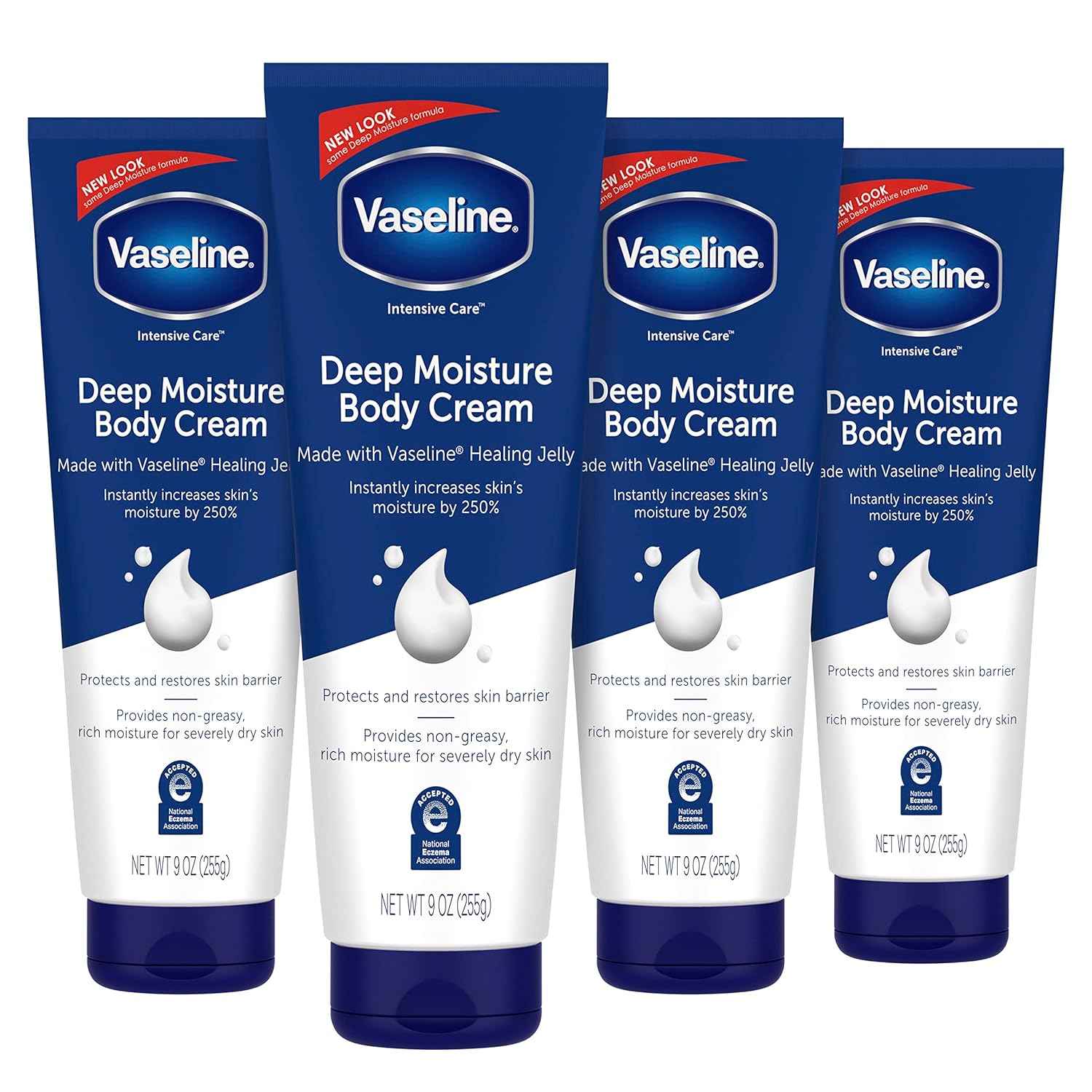 Vaseline Intensive Care Body Cream – One Unscented Moisturizer for Face, Hands, and Body, 4 Pack, 9 oz