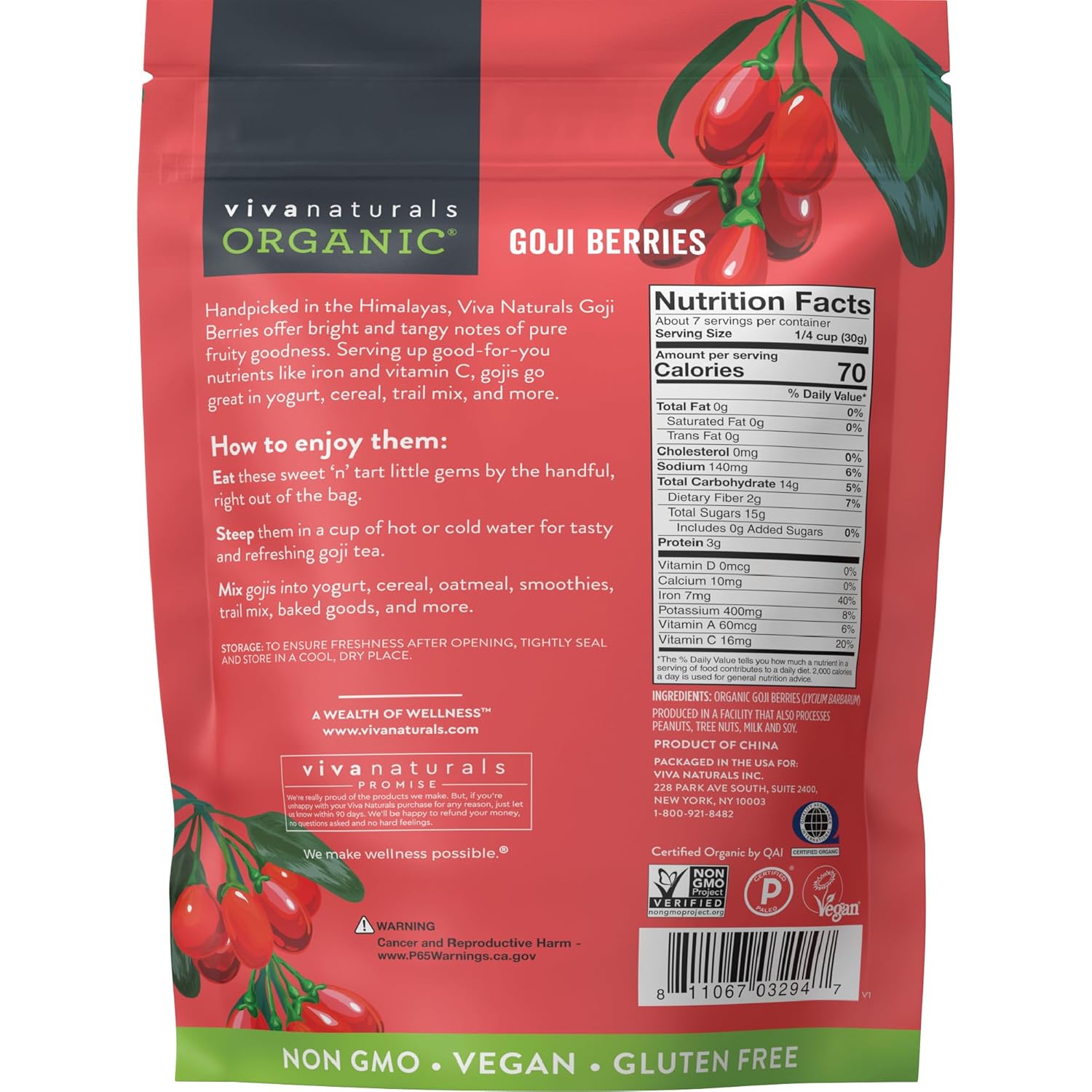 Viva Naturals Organic Goji Berries – Thoughtful Wellness Gift for Her, Birthday and Holiday Self-Care Present, 8 oz